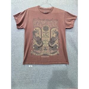 Woodstock Music Art Fair 1969 Graphic T-Shirt Mens Brown Retro Rock Tee Medium